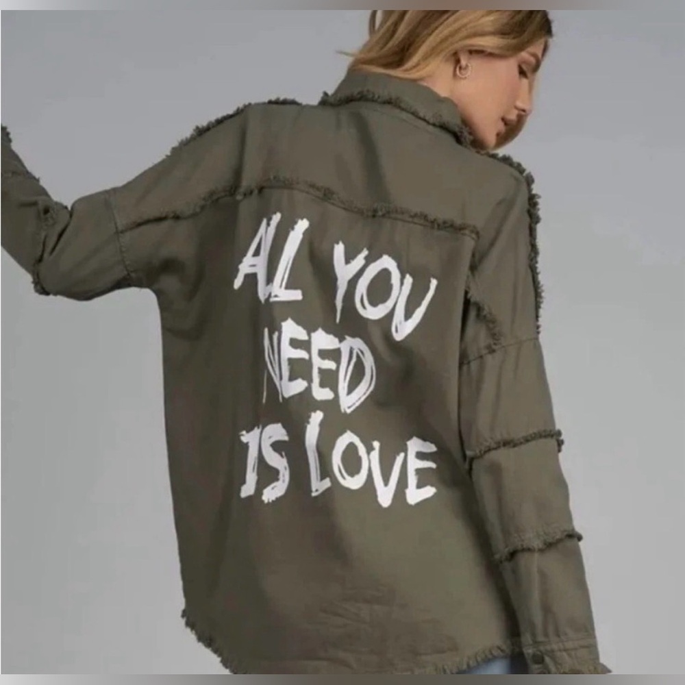 Elan Olive Green Utility Jacket with White Back Graphic